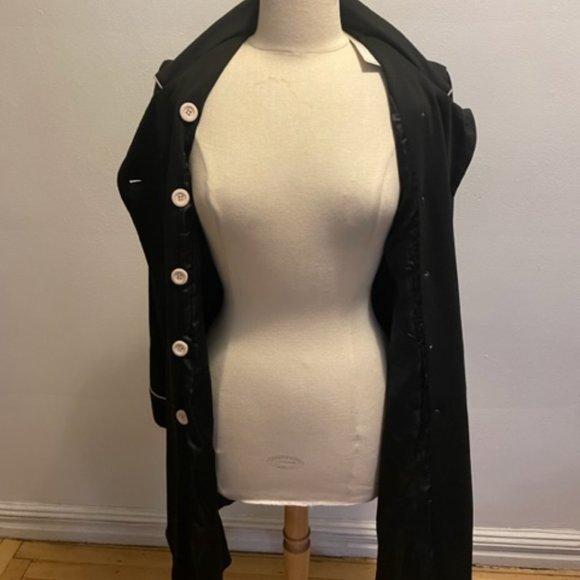 Vertigo Paris black dbl breasted jersey coat dress with off-white trim & buttons - Picture 6 of 8